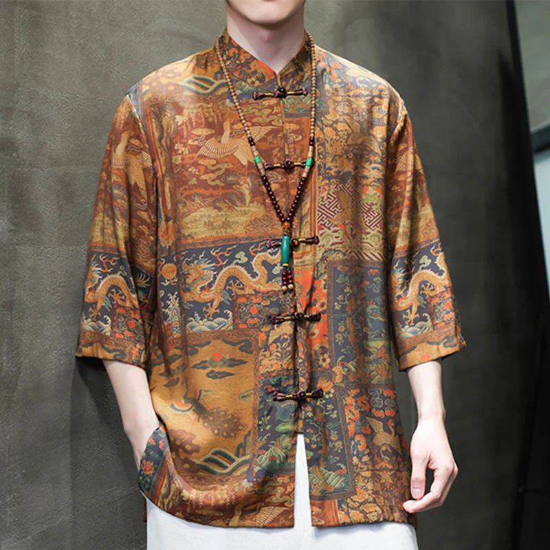 Camicie da uomo a maniche corte con maniche a tre quarti, motivo paesaggio con Buddha Stones drago cinese. - Image 15