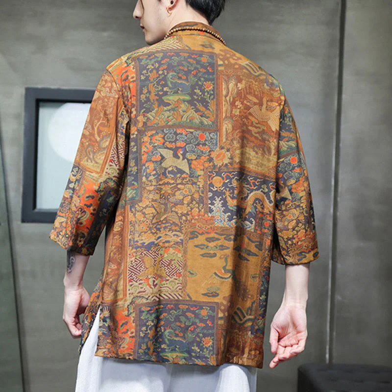 Camicie da uomo a maniche corte con maniche a tre quarti, motivo paesaggio con Buddha Stones drago cinese. - Image 16