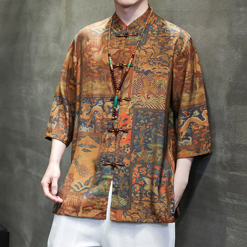 Camicie da uomo a maniche corte con maniche a tre quarti, motivo paesaggio con Buddha Stones drago cinese. - Image 17