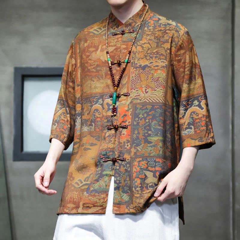Camicie da uomo a maniche corte con maniche a tre quarti, motivo paesaggio con Buddha Stones drago cinese. - Image 18