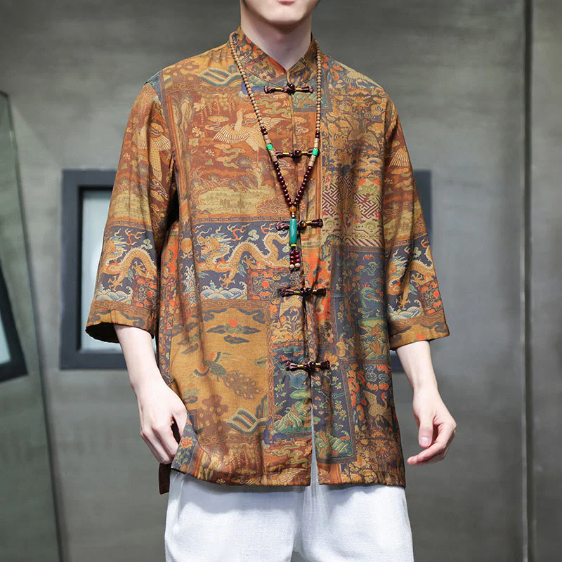 Camicie da uomo a maniche corte con maniche a tre quarti, motivo paesaggio con Buddha Stones drago cinese. - Image 21