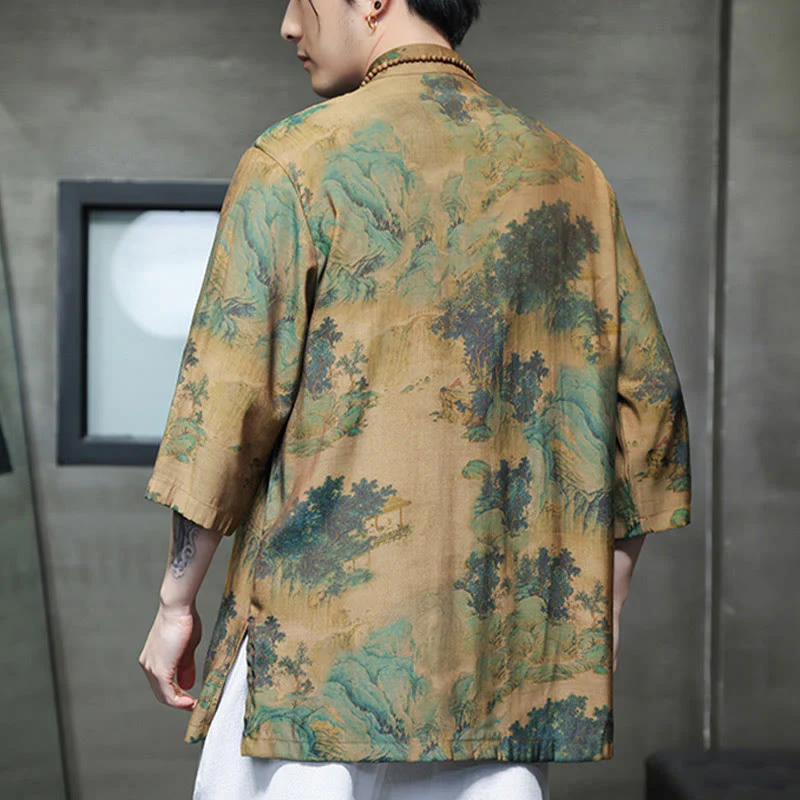 Camicie da uomo a maniche corte con maniche a tre quarti, motivo paesaggio con Buddha Stones drago cinese. - Image 3
