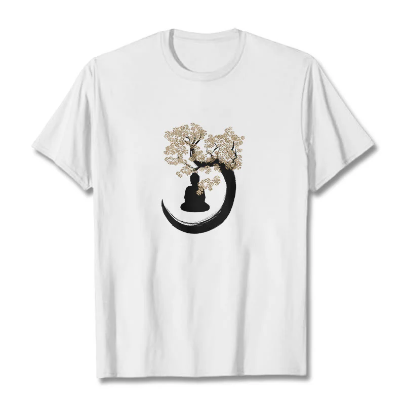 Maglietta in cotone con Buddha Stones Buddha seduto sotto l'albero - Image 12