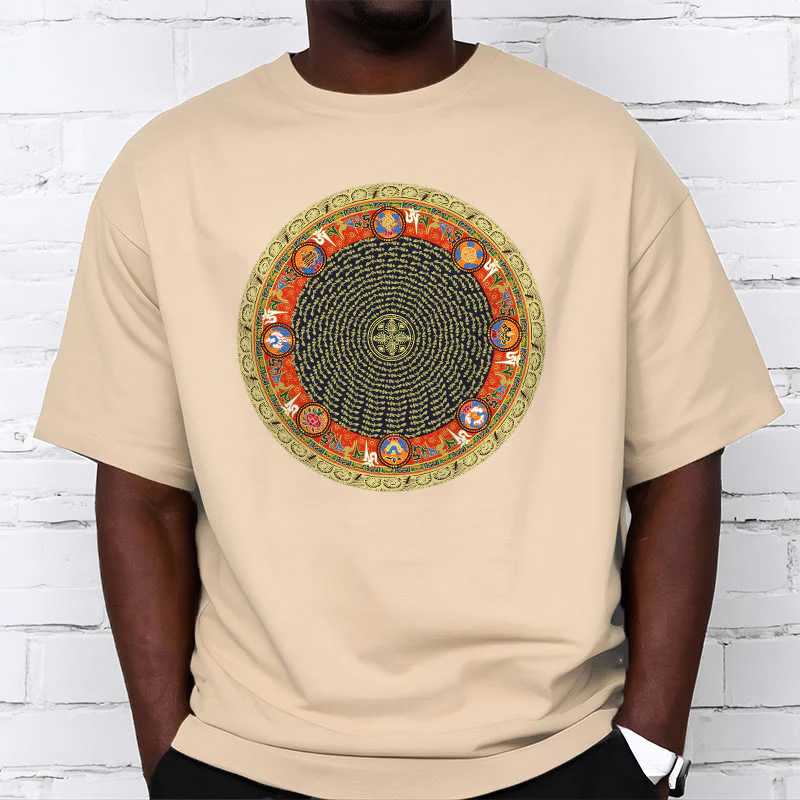 Maglietta in cotone con Buddha Stones Om Mani Padme Hum, otto simboli di buon auspicio - Image 11