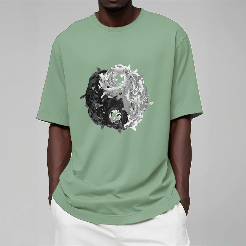Maglietta in cotone con combinazione di Buddha Stones Yin Yang Koi Fish - Image 32