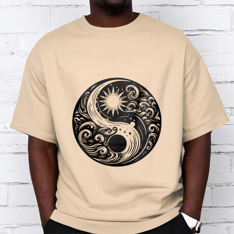 Maglietta in cotone con motivo Buddha Stones, sole, luna, onde e Yin Yang - Image 10
