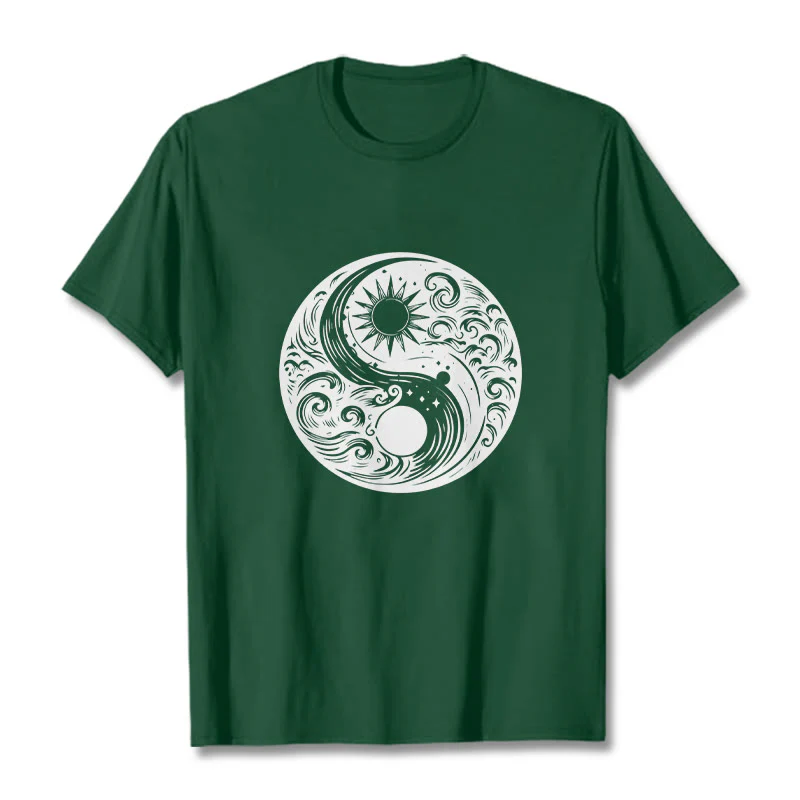 Maglietta in cotone con motivo Buddha Stones, sole, luna, onde e Yin Yang - Image 11