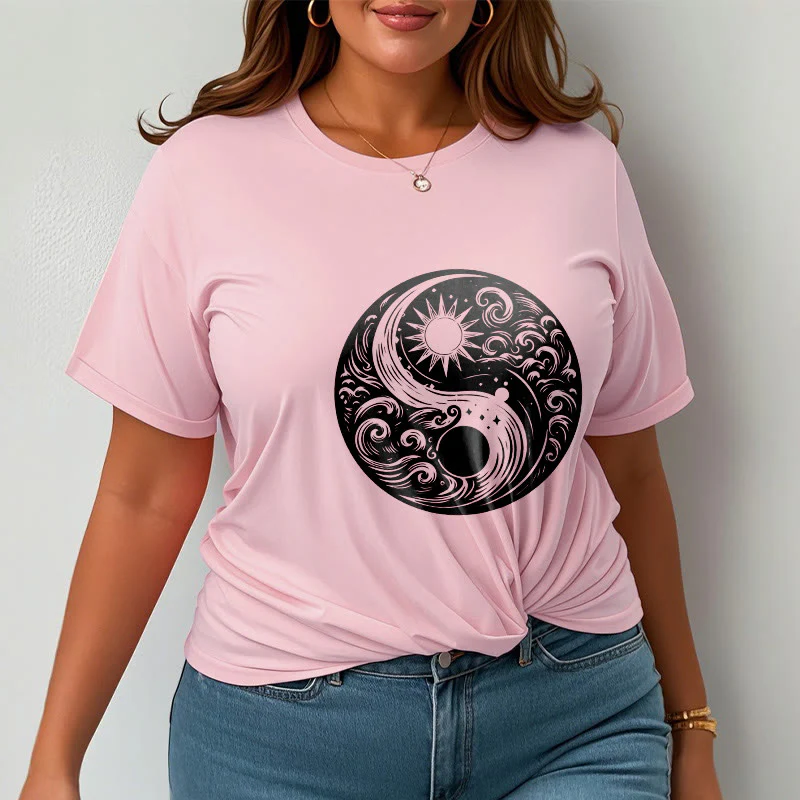 Maglietta in cotone con motivo Buddha Stones, sole, luna, onde e Yin Yang - Image 14