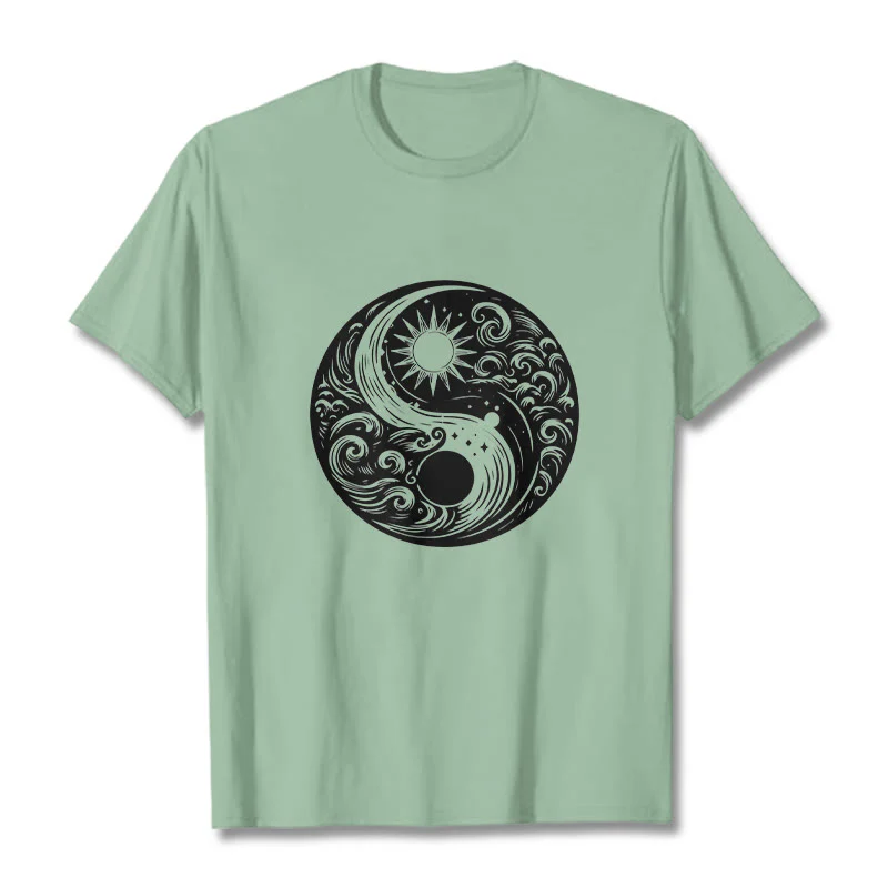 Maglietta in cotone con motivo Buddha Stones, sole, luna, onde e Yin Yang - Image 15