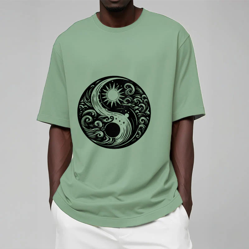 Maglietta in cotone con motivo Buddha Stones, sole, luna, onde e Yin Yang - Image 16