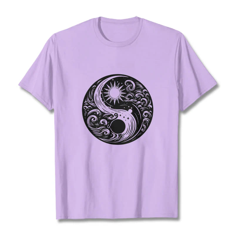 Maglietta in cotone con motivo Buddha Stones, sole, luna, onde e Yin Yang - Image 17