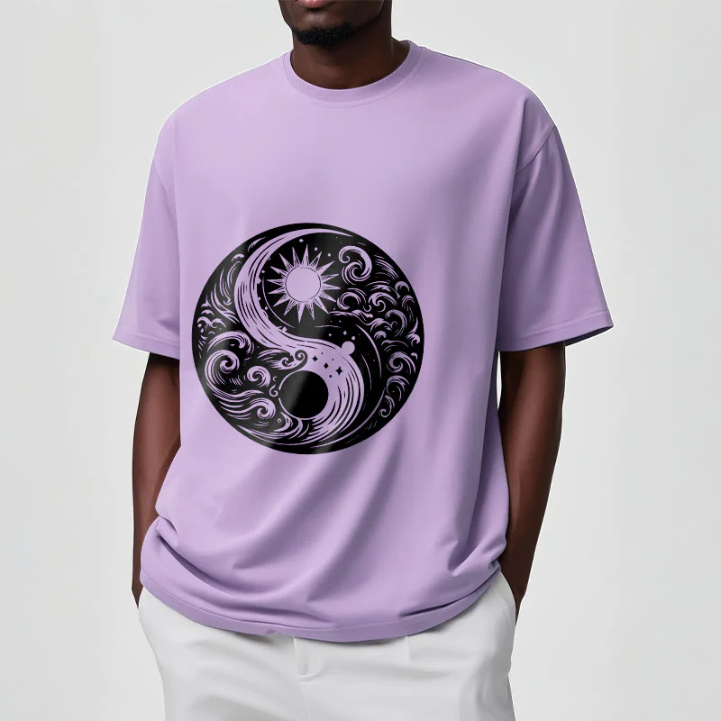 Maglietta in cotone con motivo Buddha Stones, sole, luna, onde e Yin Yang - Image 18