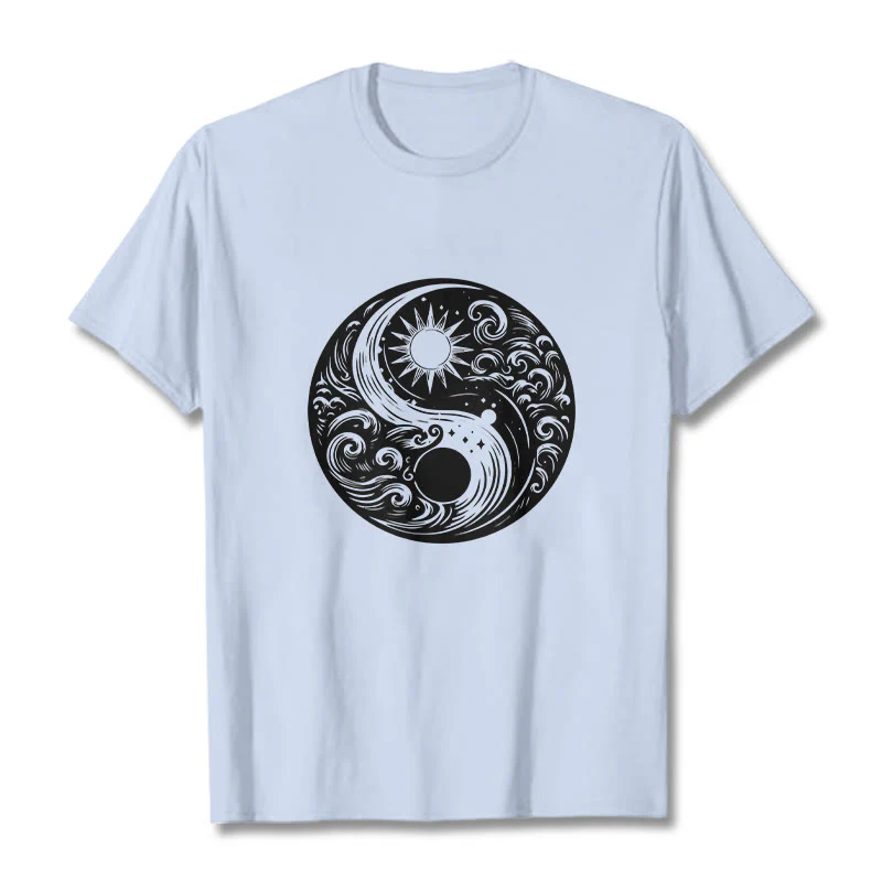 Maglietta in cotone con motivo Buddha Stones, sole, luna, onde e Yin Yang - Image 19