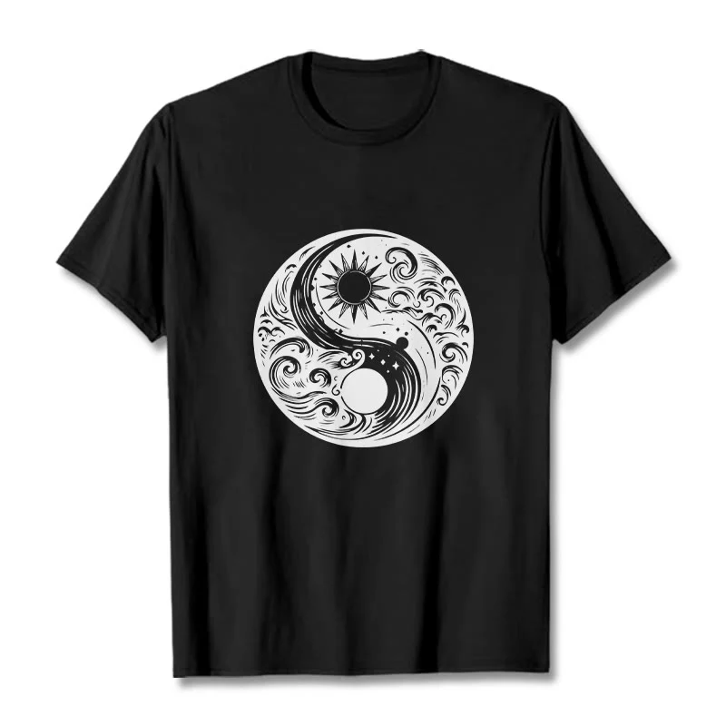 Maglietta in cotone con motivo Buddha Stones, sole, luna, onde e Yin Yang - Image 5