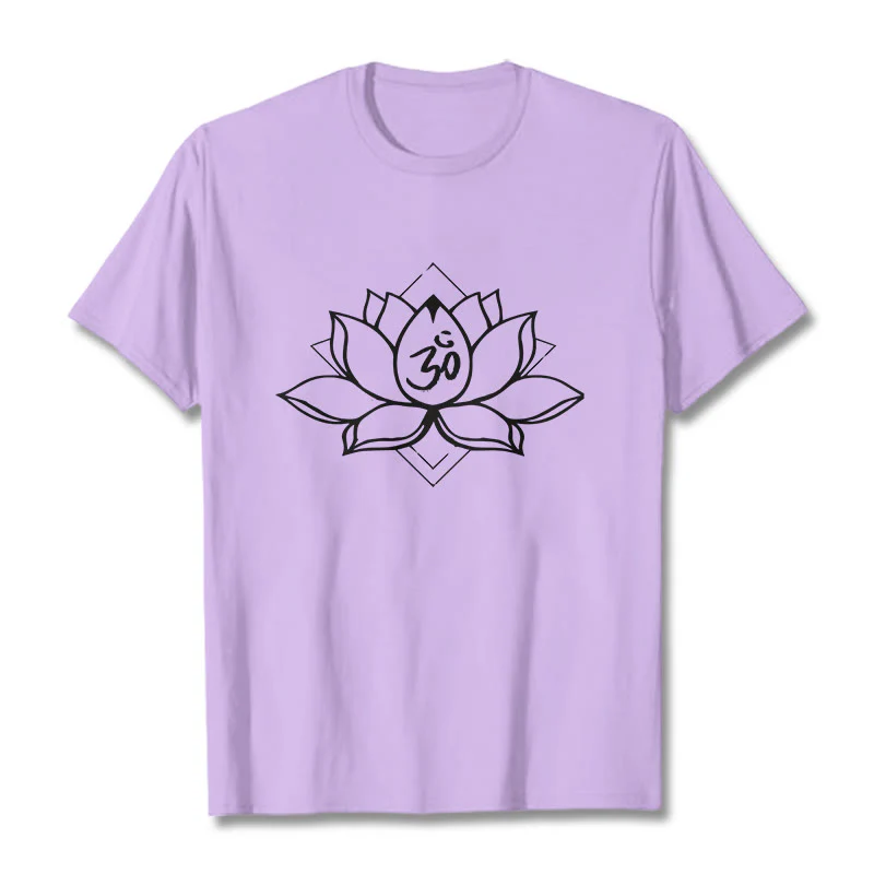 Maglietta in cotone con motivo sanscrito "Om" Buddha Stones, Lotus in fiore - Image 17