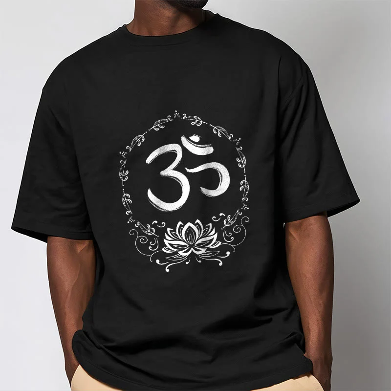 Maglietta in cotone con schizzo Buddha Stones OM Lotus - Image 3