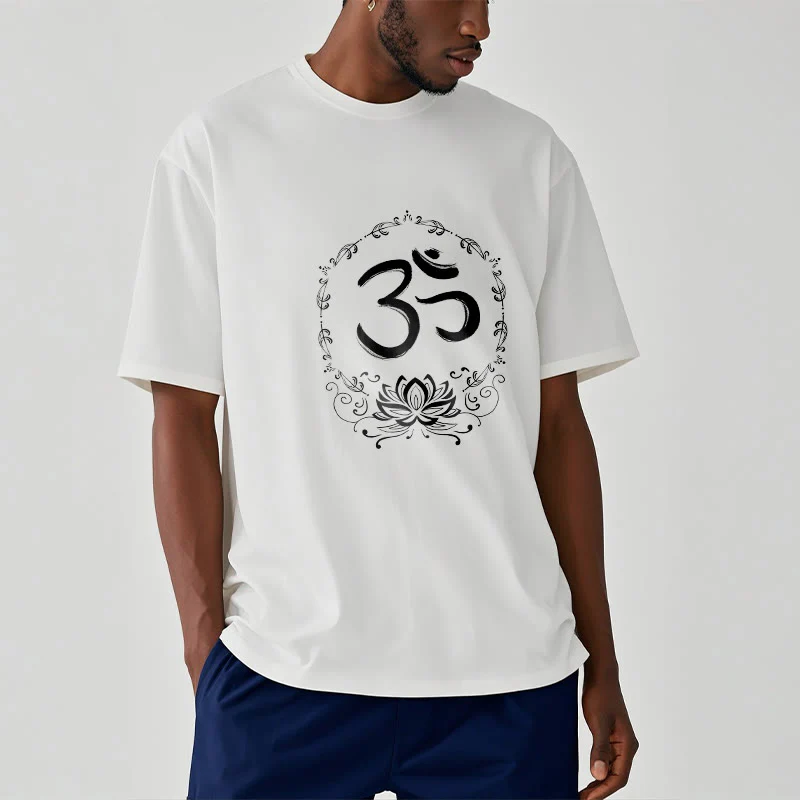 Maglietta in cotone con schizzo Buddha Stones OM Lotus - Image 9