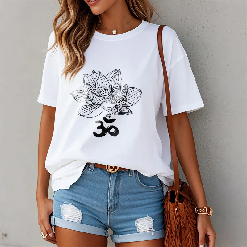 Maglietta in cotone con schizzo Buddha Stones Om Lotus - Image 18