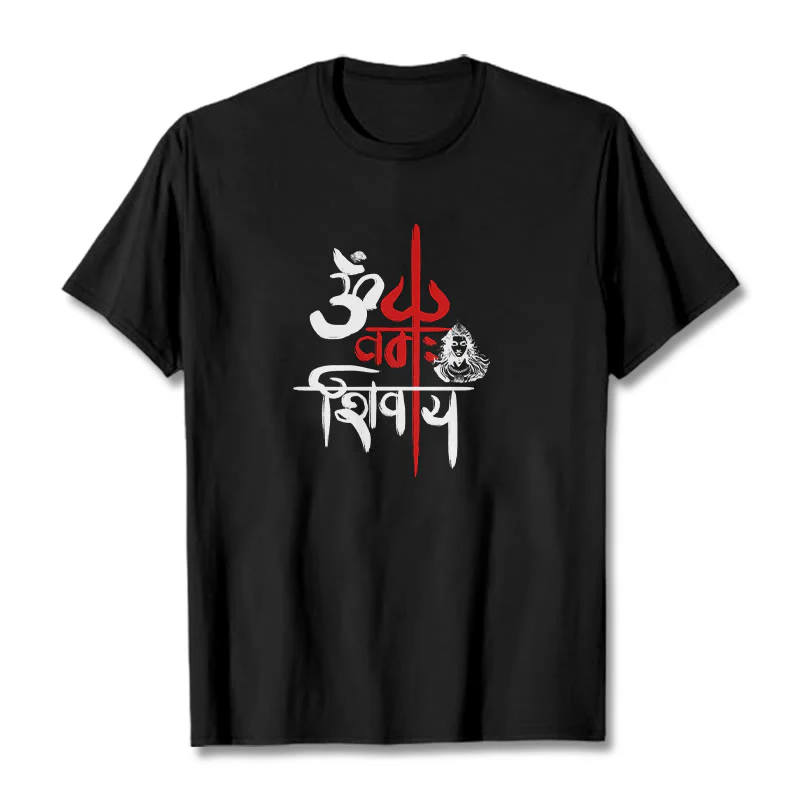 Maglietta in cotone con tridente rosso Buddha Stones OM NAMAH SHIVAYA