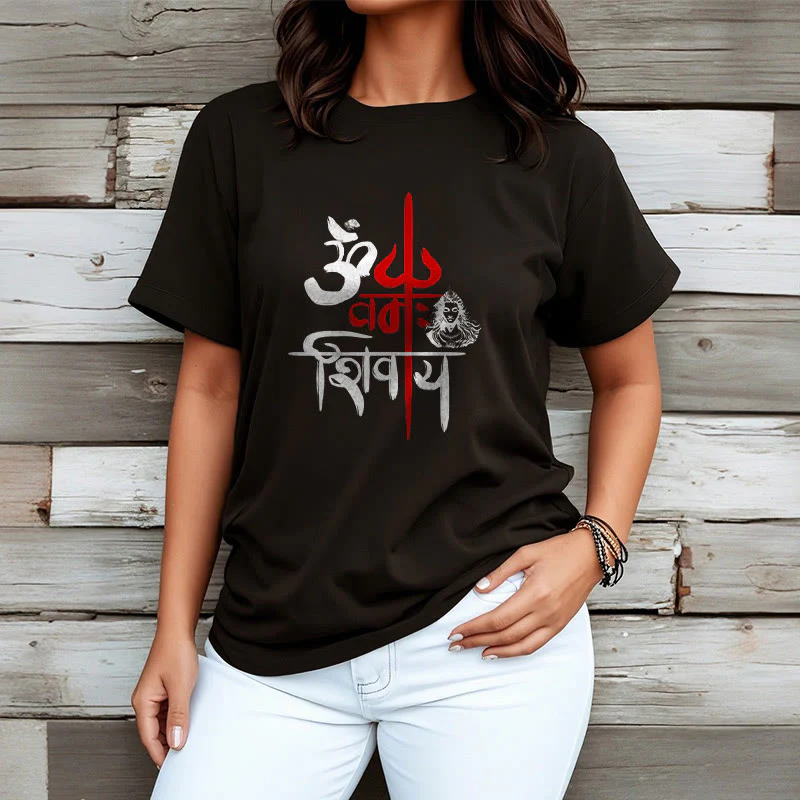 Maglietta in cotone con tridente rosso Buddha Stones OM NAMAH SHIVAYA - Image 3