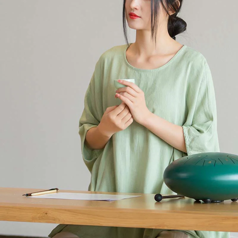 Maglietta larga a maniche tre quarti con motivo Buddha Stones tinta unita - Image 14