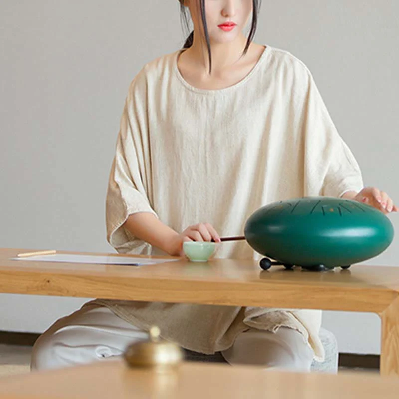 Maglietta larga a maniche tre quarti con motivo Buddha Stones tinta unita - Image 5