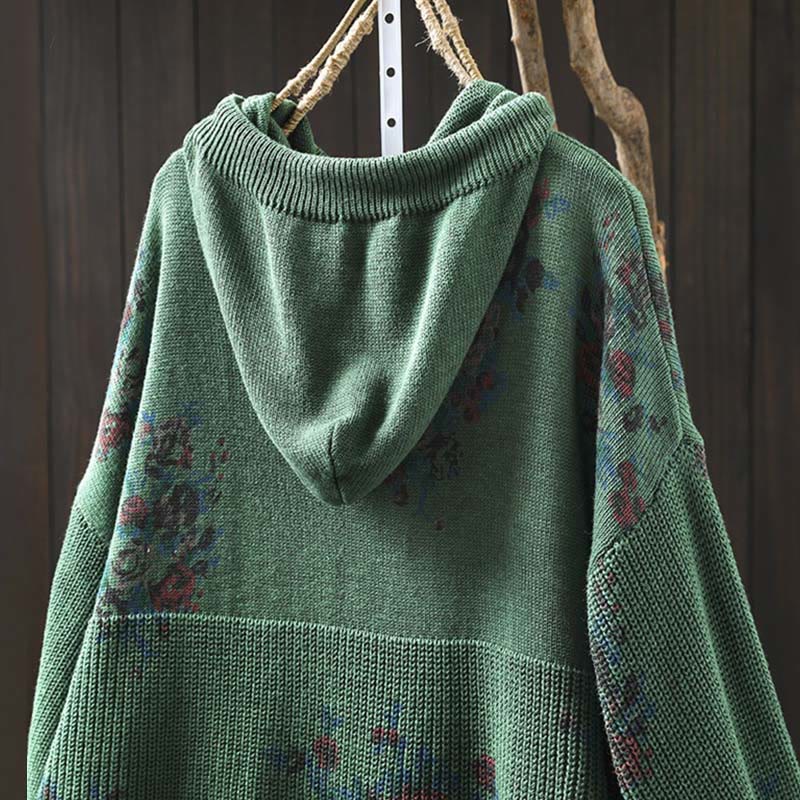 Maglione con cappuccio a maniche lunghe in cotone lavorato a maglia floreale da donna Buddha Stones - Image 16