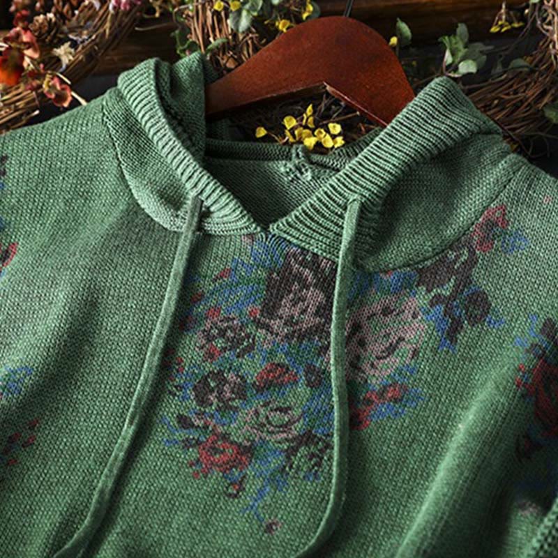 Maglione con cappuccio a maniche lunghe in cotone lavorato a maglia floreale da donna Buddha Stones - Image 17