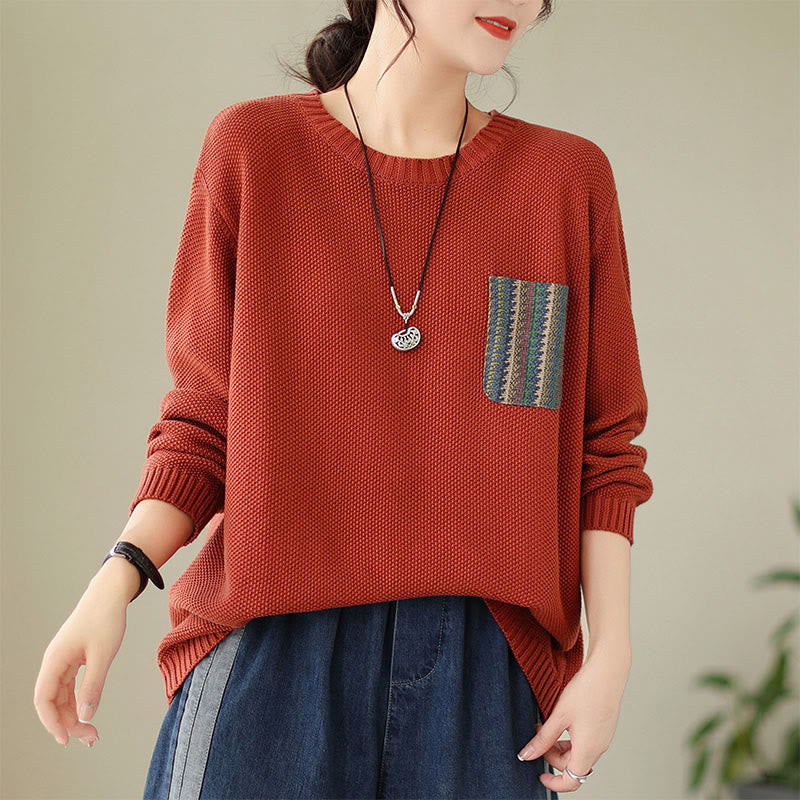Maglione da donna a maniche lunghe in cotone lavorato a maglia con motivo floreale decorativo autunnale Buddha Stones - Image 10