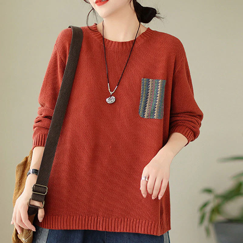 Maglione da donna a maniche lunghe in cotone lavorato a maglia con motivo floreale decorativo autunnale Buddha Stones - Image 11