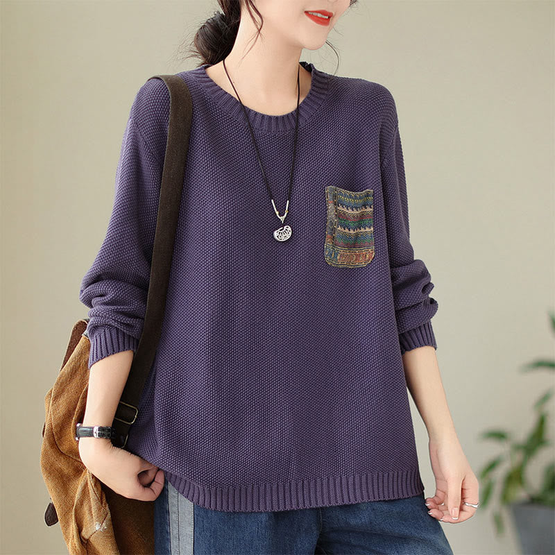 Maglione da donna a maniche lunghe in cotone lavorato a maglia con motivo floreale decorativo autunnale Buddha Stones - Image 12