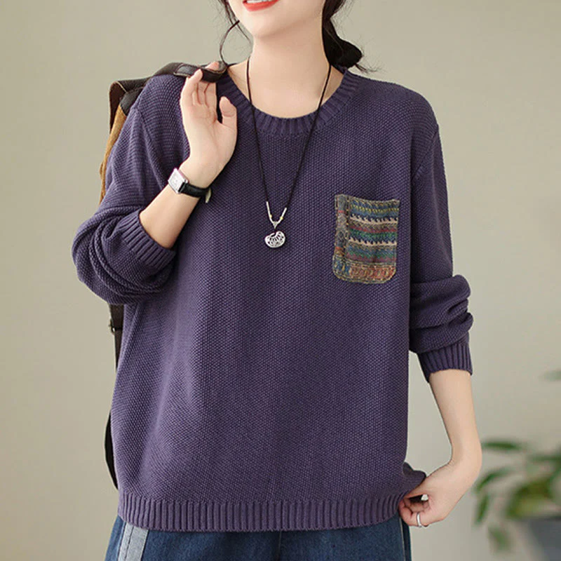 Maglione da donna a maniche lunghe in cotone lavorato a maglia con motivo floreale decorativo autunnale Buddha Stones - Image 13