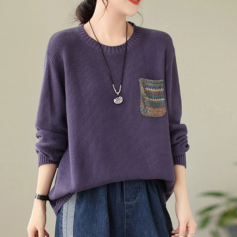 Maglione da donna a maniche lunghe in cotone lavorato a maglia con motivo floreale decorativo autunnale Buddha Stones - Image 14