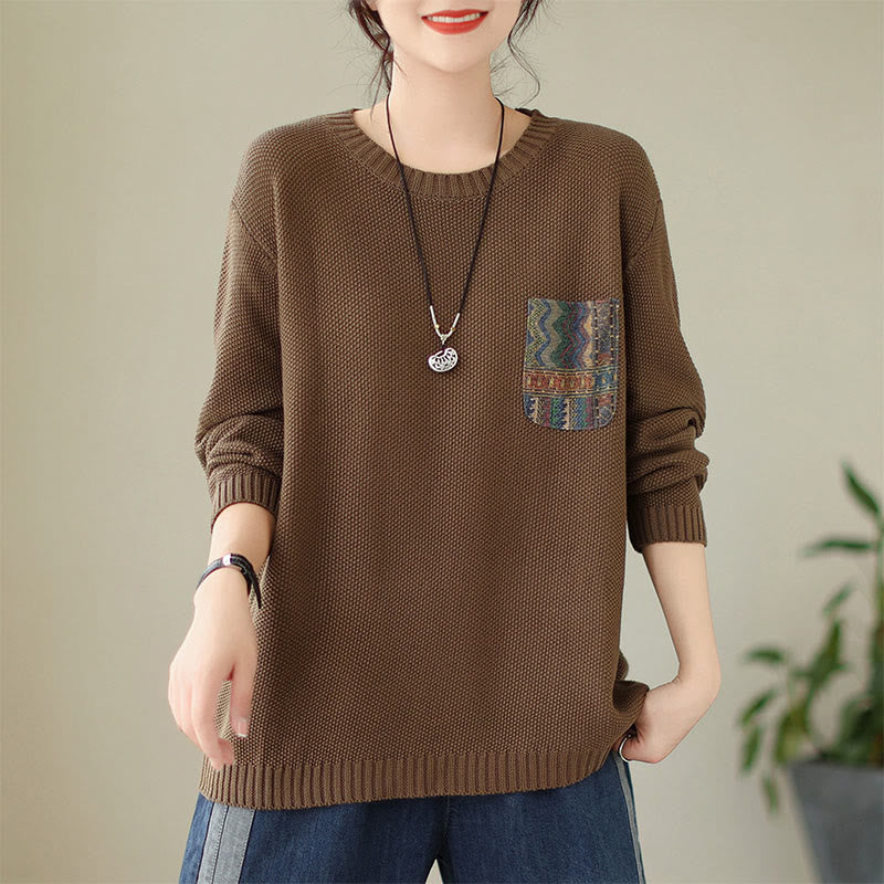Maglione da donna a maniche lunghe in cotone lavorato a maglia con motivo floreale decorativo autunnale Buddha Stones - Image 15