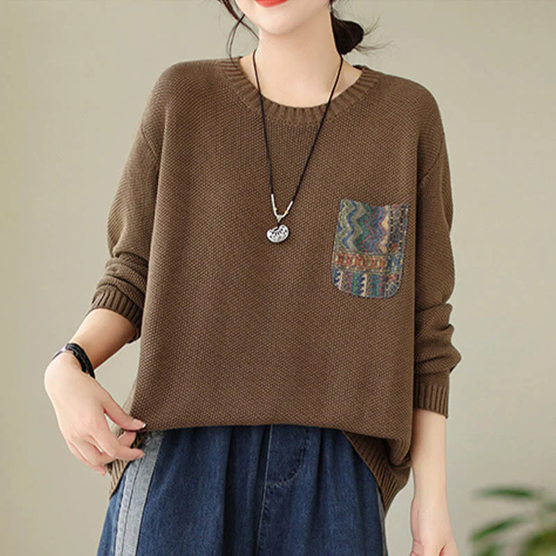 Maglione da donna a maniche lunghe in cotone lavorato a maglia con motivo floreale decorativo autunnale Buddha Stones - Image 16