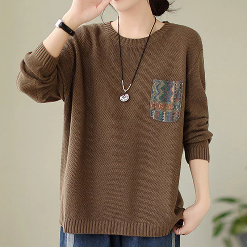 Maglione da donna a maniche lunghe in cotone lavorato a maglia con motivo floreale decorativo autunnale Buddha Stones - Image 17