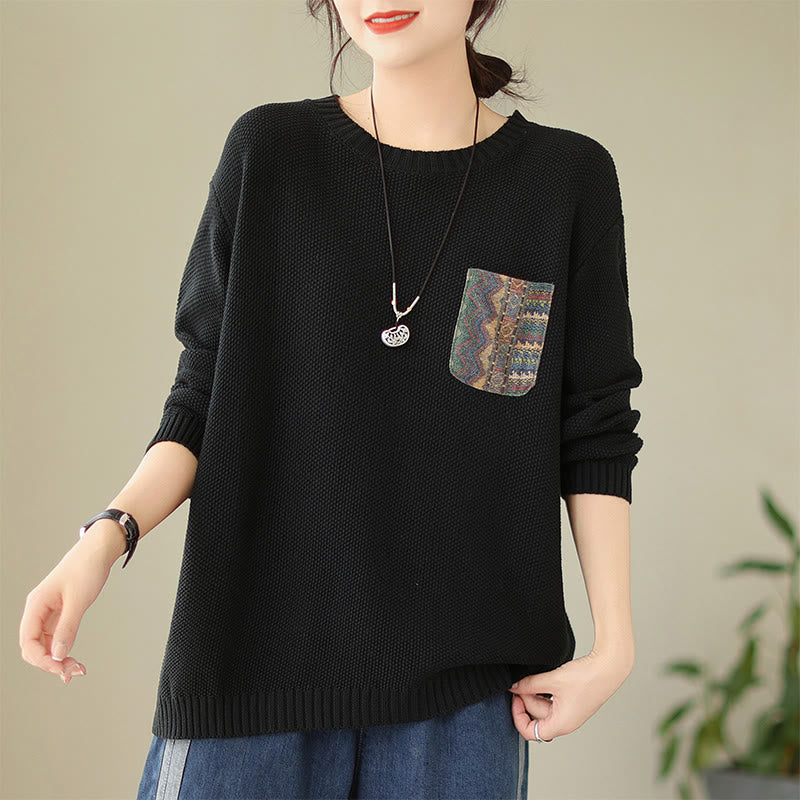 Maglione da donna a maniche lunghe in cotone lavorato a maglia con motivo floreale decorativo autunnale Buddha Stones - Image 18