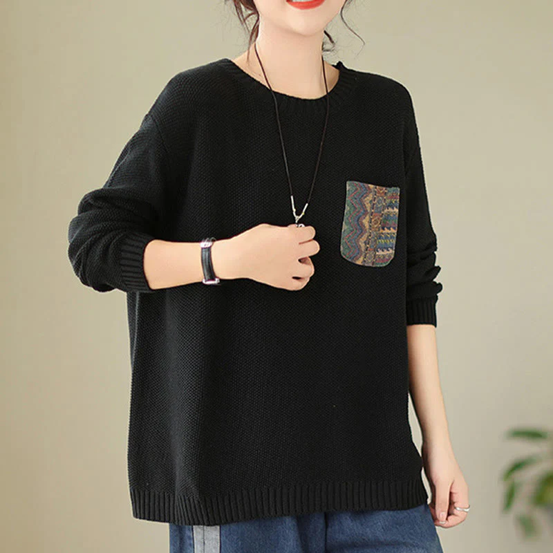 Maglione da donna a maniche lunghe in cotone lavorato a maglia con motivo floreale decorativo autunnale Buddha Stones - Image 19