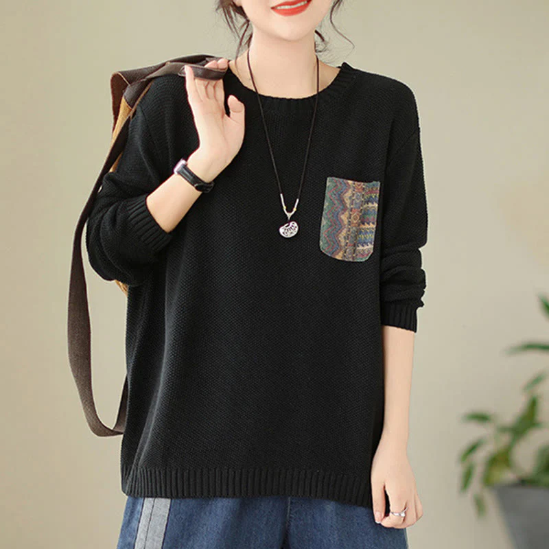 Maglione da donna a maniche lunghe in cotone lavorato a maglia con motivo floreale decorativo autunnale Buddha Stones - Image 21