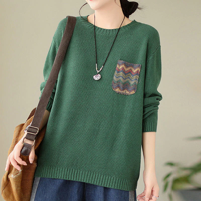 Maglione da donna a maniche lunghe in cotone lavorato a maglia con motivo floreale decorativo autunnale Buddha Stones - Image 3