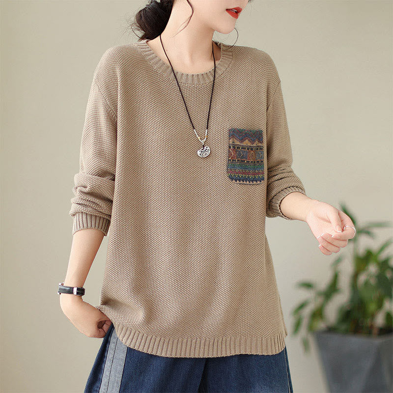 Maglione da donna a maniche lunghe in cotone lavorato a maglia con motivo floreale decorativo autunnale Buddha Stones - Image 4