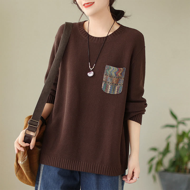 Maglione da donna a maniche lunghe in cotone lavorato a maglia con motivo floreale decorativo autunnale Buddha Stones - Image 7