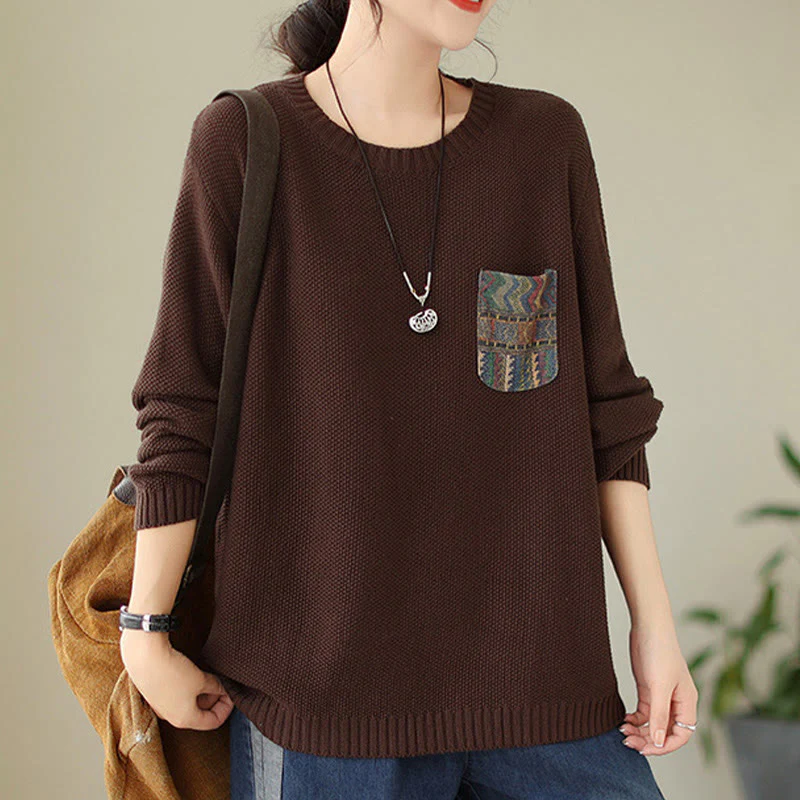 Maglione da donna a maniche lunghe in cotone lavorato a maglia con motivo floreale decorativo autunnale Buddha Stones - Image 8