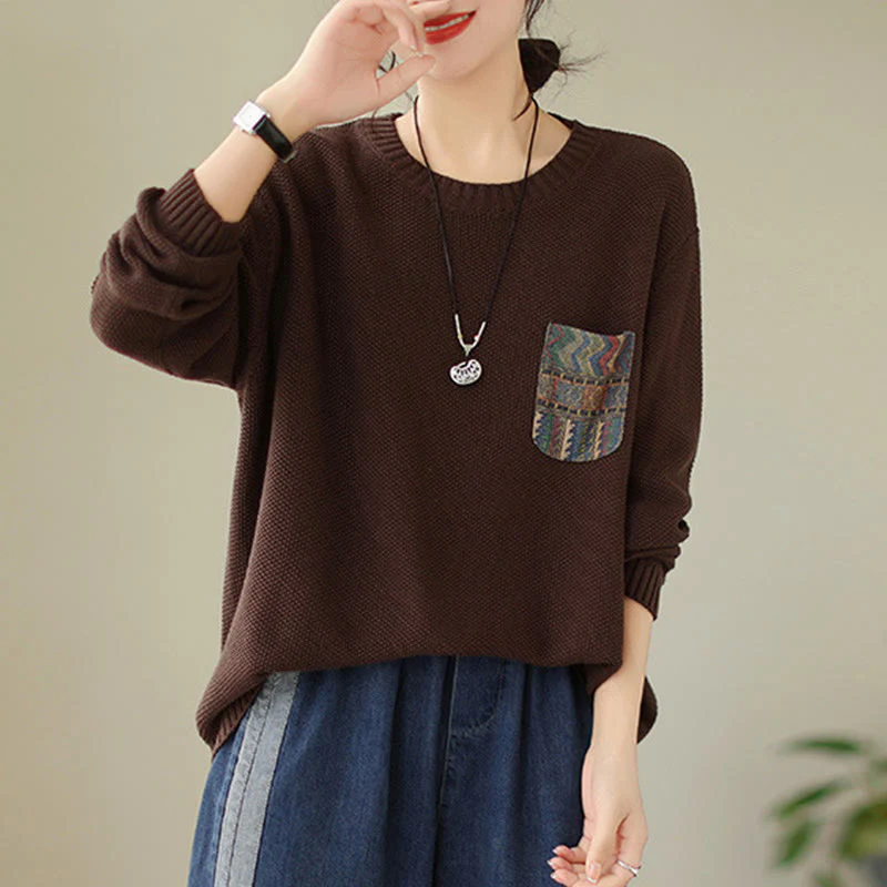 Maglione da donna a maniche lunghe in cotone lavorato a maglia con motivo floreale decorativo autunnale Buddha Stones - Image 9