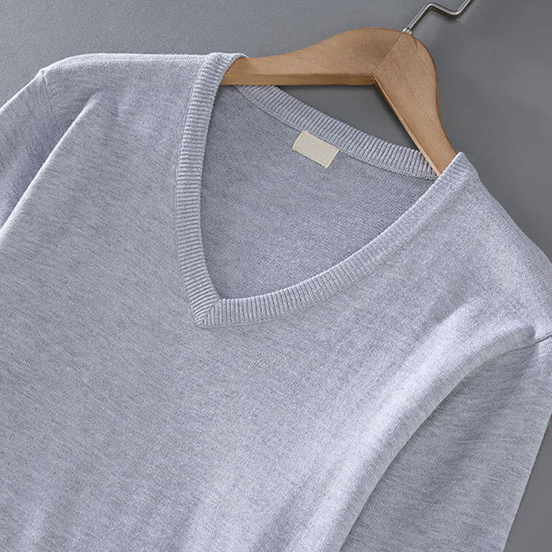 Maglione da uomo a maniche lunghe in cotone con scollo a V, tinta unita e design semplice, motivo Buddha Stones - Image 3