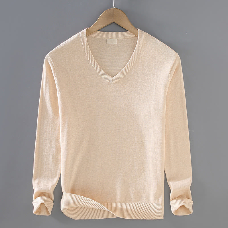 Maglione da uomo a maniche lunghe in cotone con scollo a V, tinta unita e design semplice, motivo Buddha Stones - Image 9