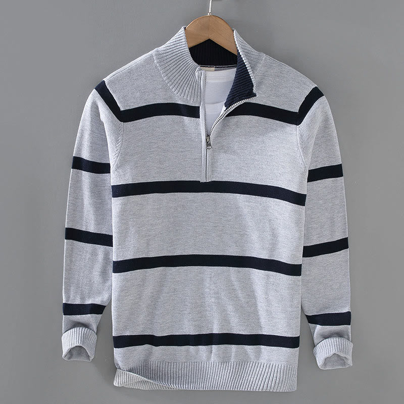 Maglione da uomo in cotone a maniche lunghe con cerniera a mezza lunghezza e strisce a contrasto di colore Buddha Stones - Image 10