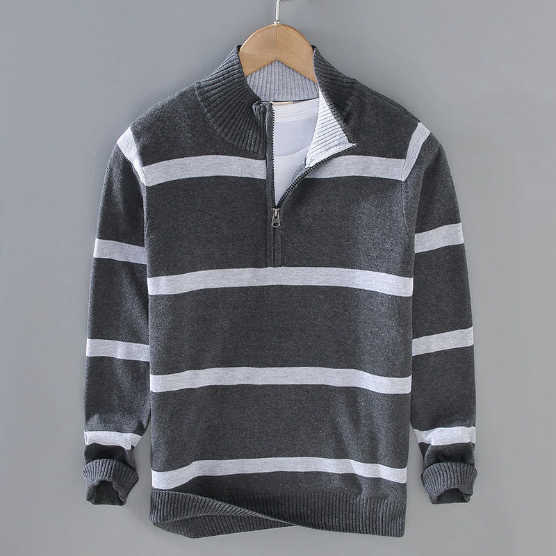 Maglione da uomo in cotone a maniche lunghe con cerniera a mezza lunghezza e strisce a contrasto di colore Buddha Stones - Image 11