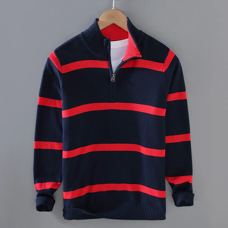 Maglione da uomo in cotone a maniche lunghe con cerniera a mezza lunghezza e strisce a contrasto di colore Buddha Stones - Image 13