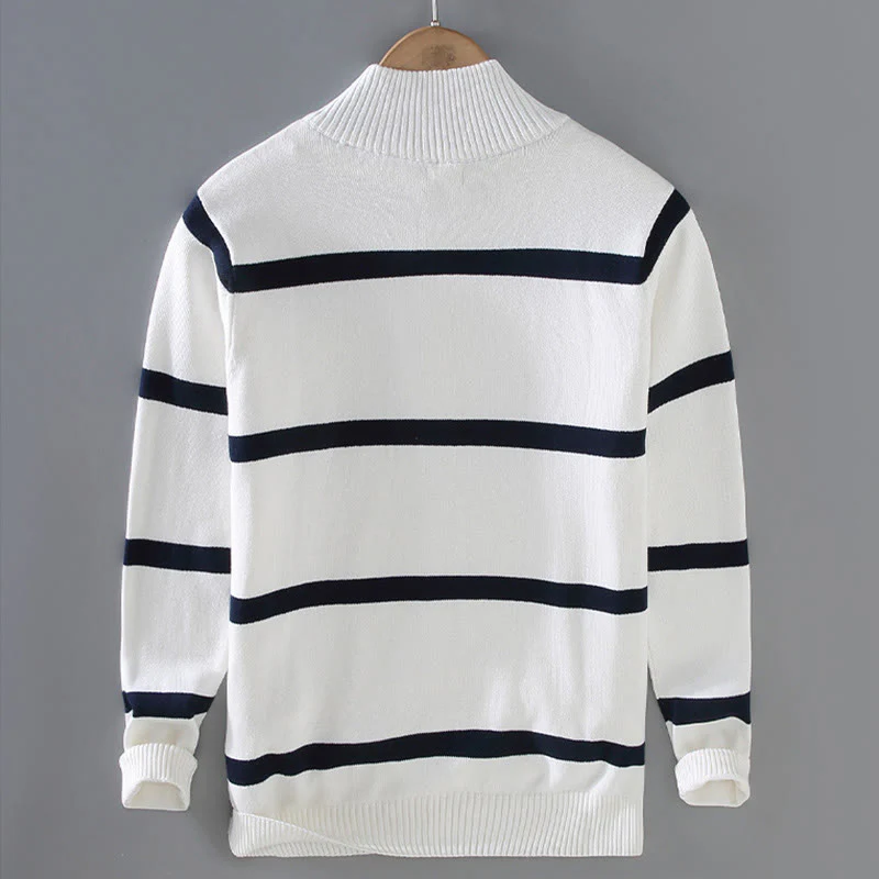 Maglione da uomo in cotone a maniche lunghe con cerniera a mezza lunghezza e strisce a contrasto di colore Buddha Stones - Image 3